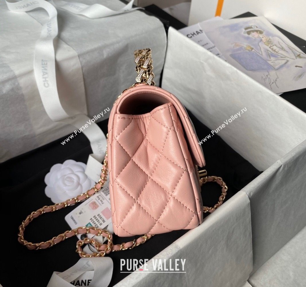 Chanel Shiny Lambskin Mini Flap Bag with Top Handle and Strass Light Pink 2024 AS4924 (yezi-240627011)