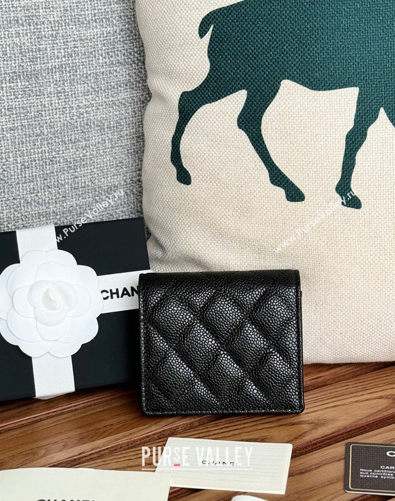 Chanel Grained Calfskin Short Wallet Black/Silver 2 2024 A84028 (SSZ-240627014)