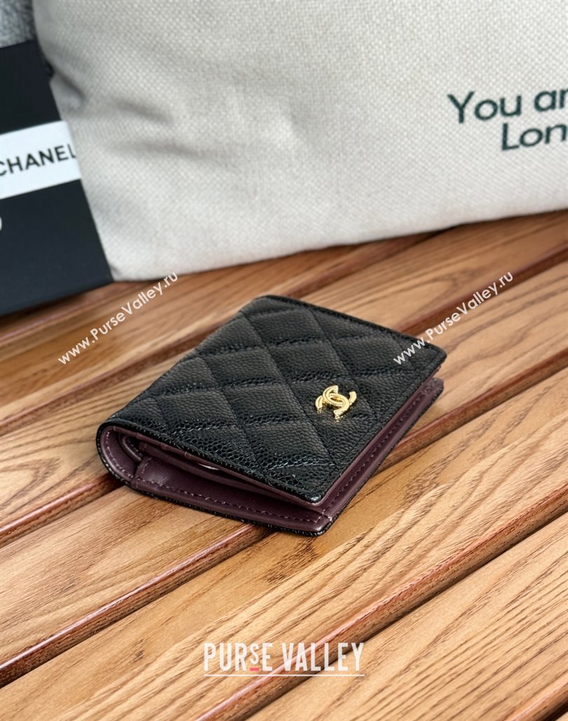 Chanel Grained Calfskin Short Wallet Black/Gold 2 2024 A84028 (SSZ-240627015)