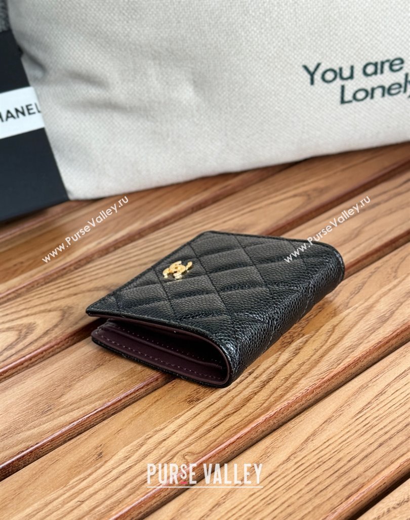 Chanel Grained Calfskin Short Wallet Black/Gold 2 2024 A84028 (SSZ-240627015)