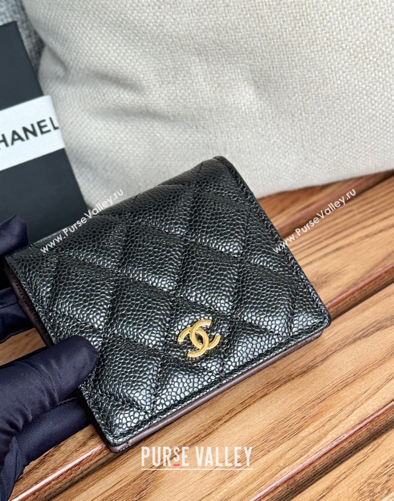 Chanel Grained Calfskin Short Wallet Black/Gold 2 2024 A84028 (SSZ-240627015)