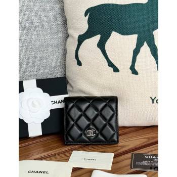 Chanel Lambskin Short Wallet Black/Silver 2024 A84028 (SSZ-240627016)