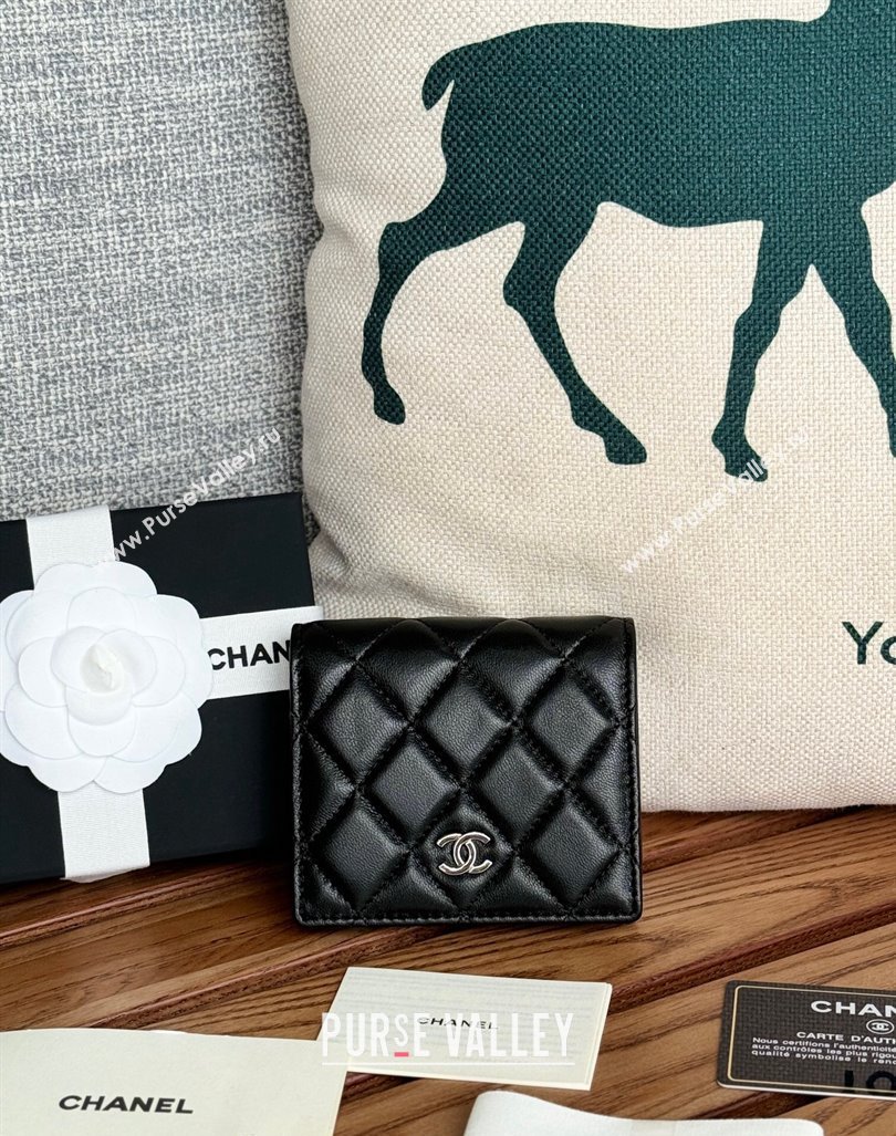 Chanel Lambskin Short Wallet Black/Silver 2024 A84028 (SSZ-240627016)