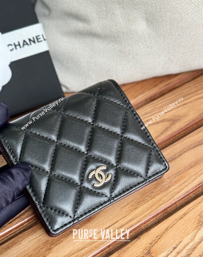 Chanel Lambskin Short Wallet Black/Silver 2024 A84028 (SSZ-240627016)