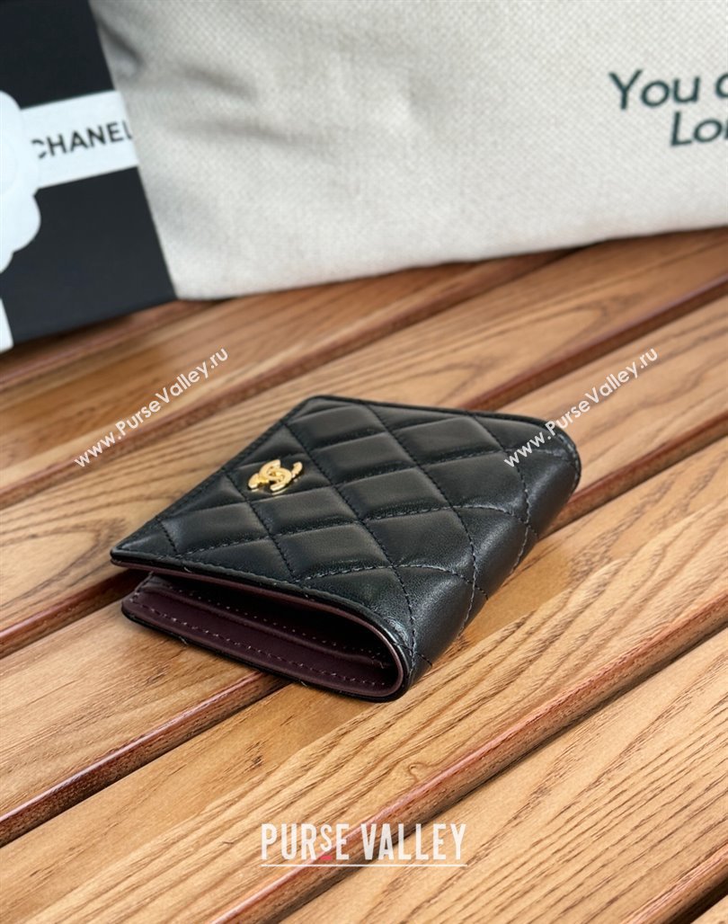 Chanel Lambskin Short Wallet Black/Gold 2024 A84028 (SSZ-240627017)