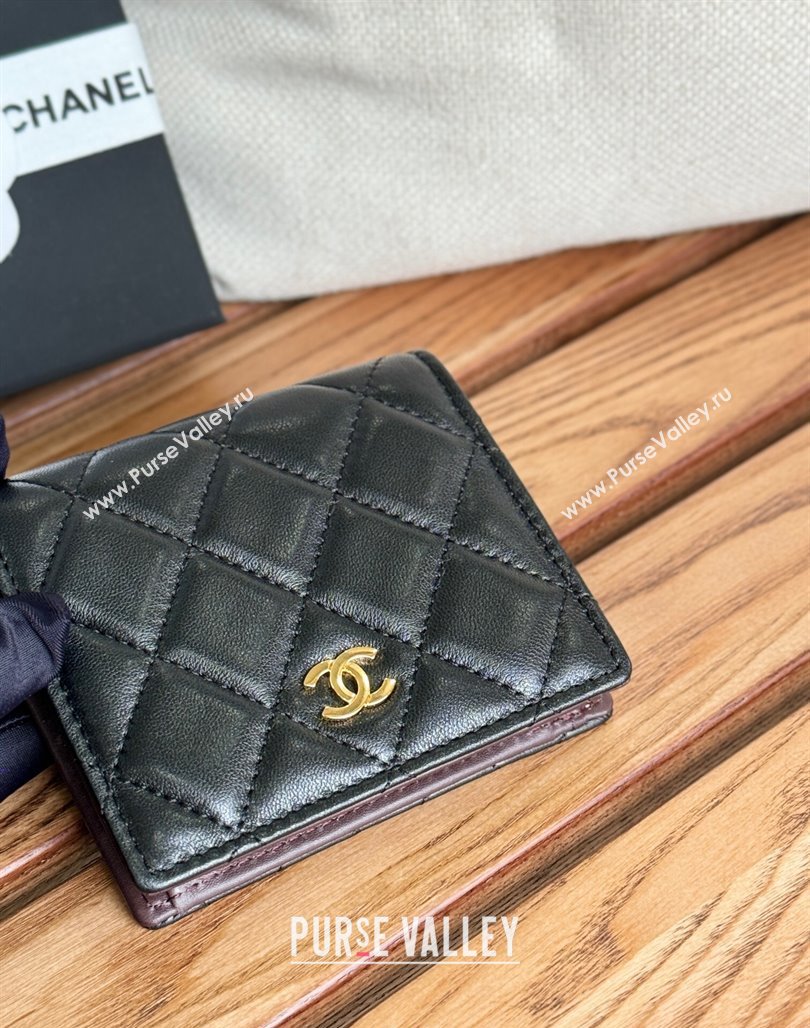 Chanel Lambskin Short Wallet Black/Gold 2024 A84028 (SSZ-240627017)