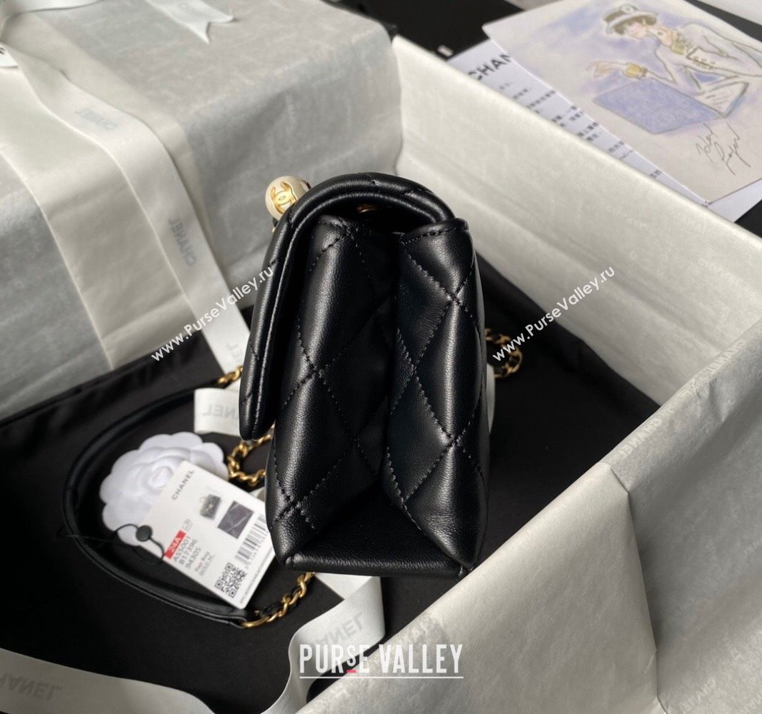 Chanel Shiny Lambskin Mini Flap Bag with Top Handle and Pearls Black 2024 AS5001 (yezi-240627003)