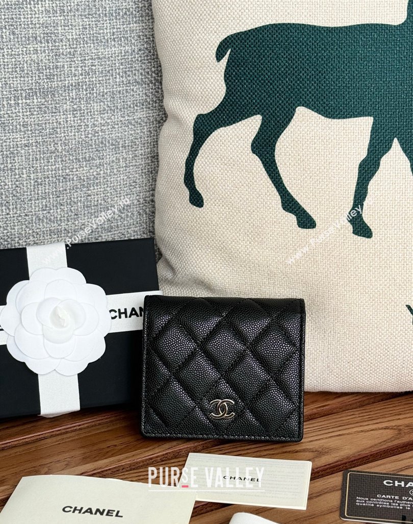 Chanel Small-Grained Calfskin Short Wallet Black/Silver 2024 A84028 (SSZ-240627018)