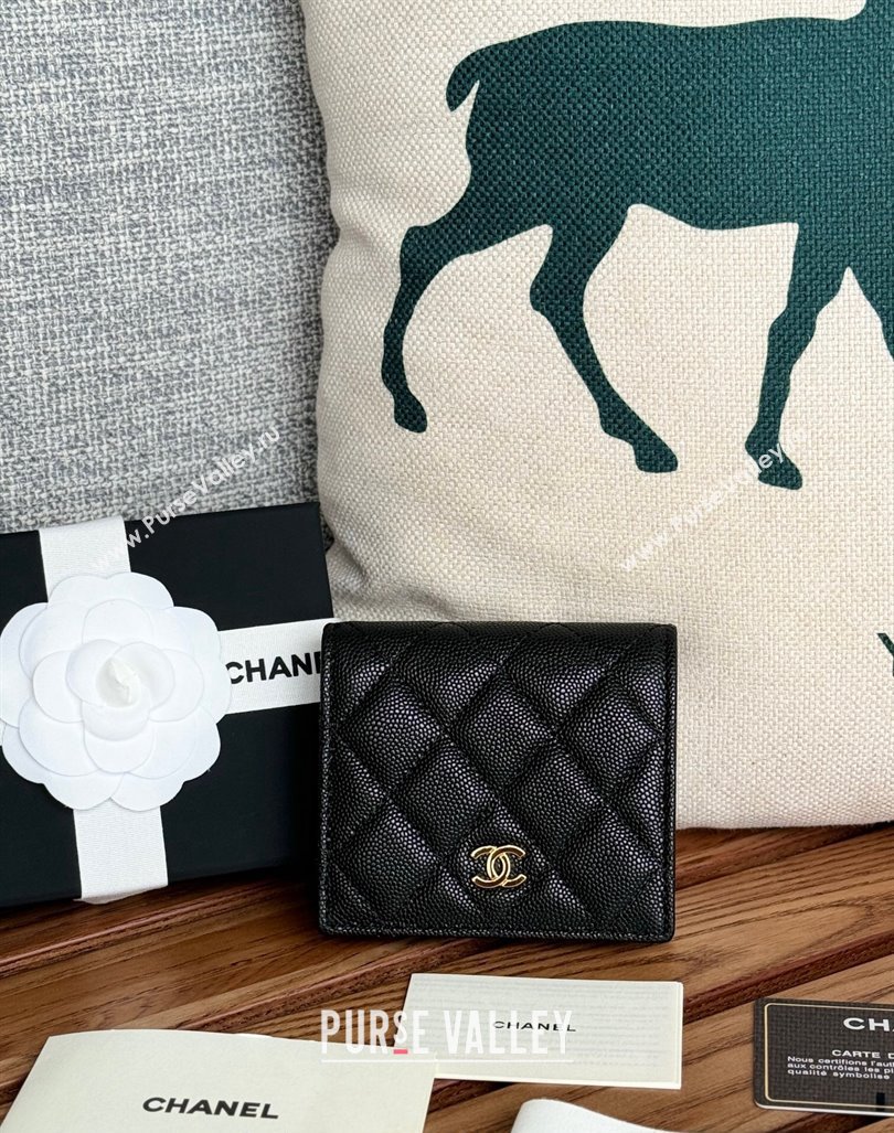 Chanel Small-Grained Calfskin Short Wallet Balck/Gold 2024 A84028 (SSZ-240627019)