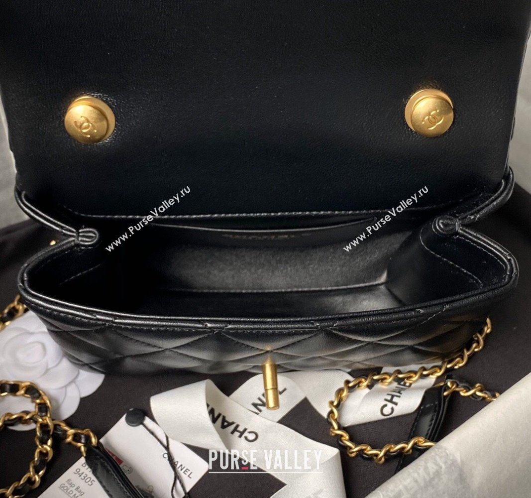 Chanel Shiny Lambskin Mini Flap Bag with Top Handle and Pearls Black 2024 AS5001 (yezi-240627003)