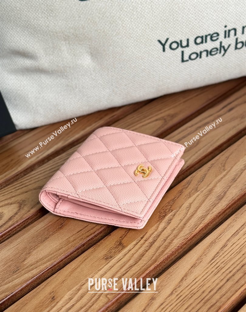 Chanel Grained Calfskin Short Wallet Light Pink 2024 A84028 (SSZ-240627021)