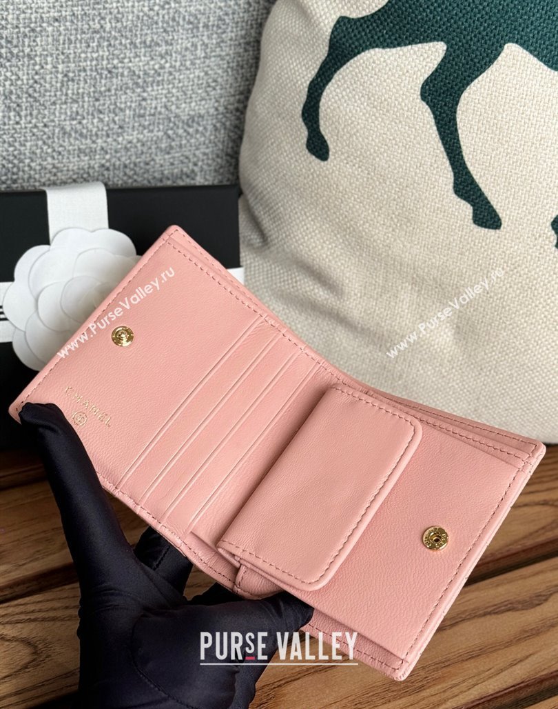 Chanel Grained Calfskin Short Wallet Light Pink 2024 A84028 (SSZ-240627021)