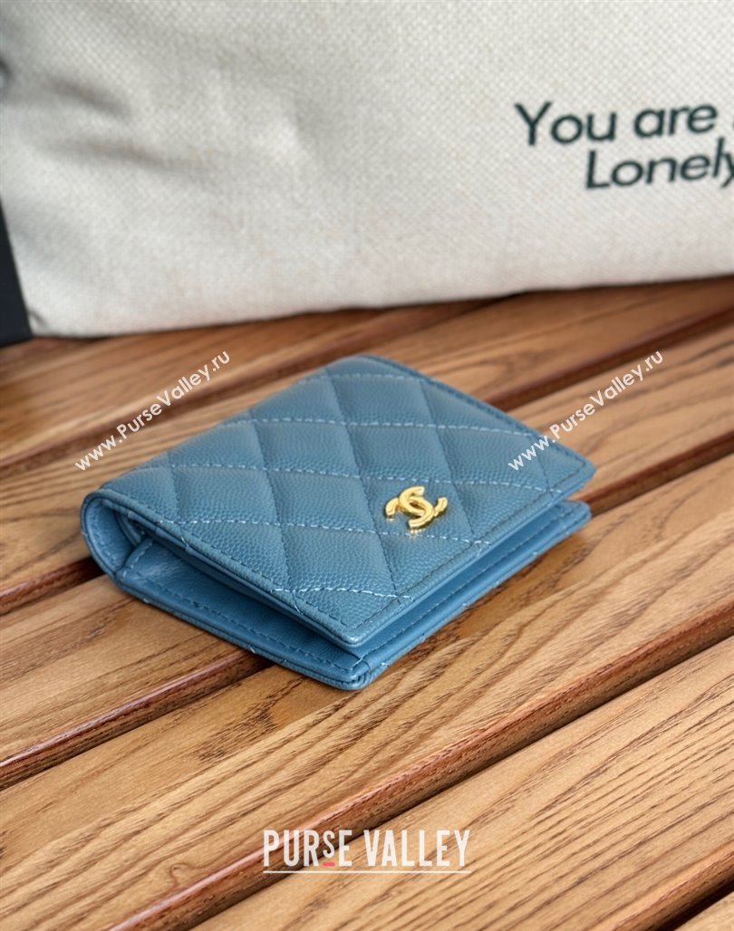 Chanel Grained Calfskin Short Wallet Blue 2024 A84028 (SSZ-240627023)