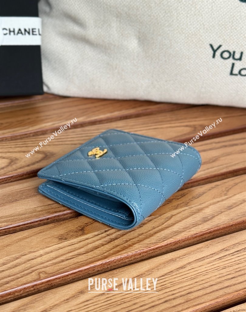 Chanel Grained Calfskin Short Wallet Blue 2024 A84028 (SSZ-240627023)