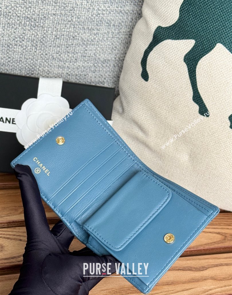 Chanel Grained Calfskin Short Wallet Blue 2024 A84028 (SSZ-240627023)