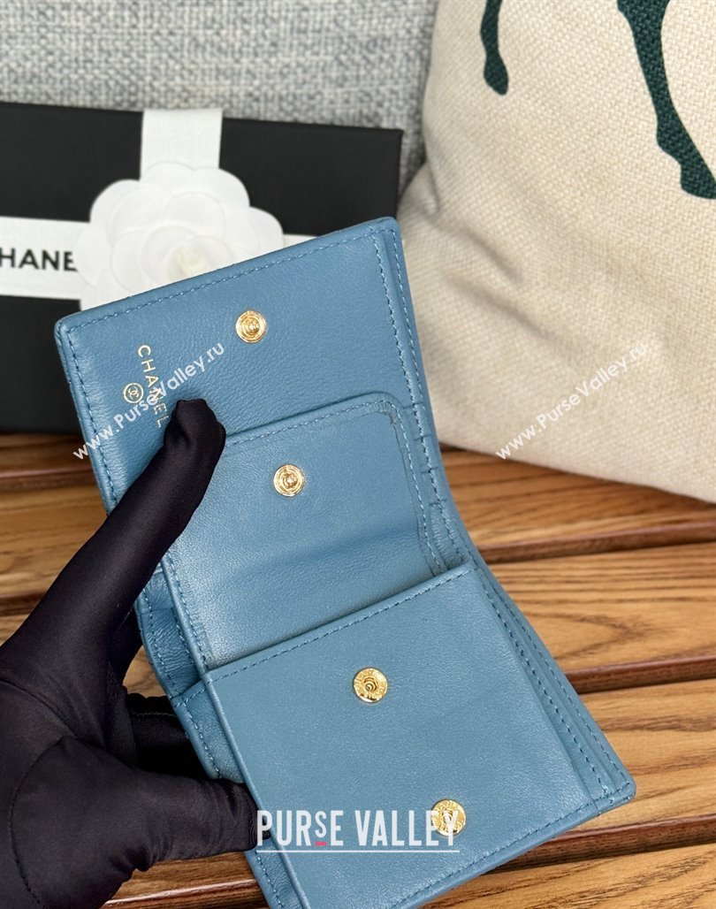 Chanel Grained Calfskin Short Wallet Blue 2024 A84028 (SSZ-240627023)