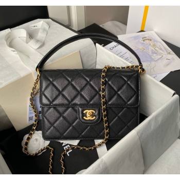 Chanel Grained Calfskin Flap bag with Top handle Black 2024 AS6261 (yezi-240627029)