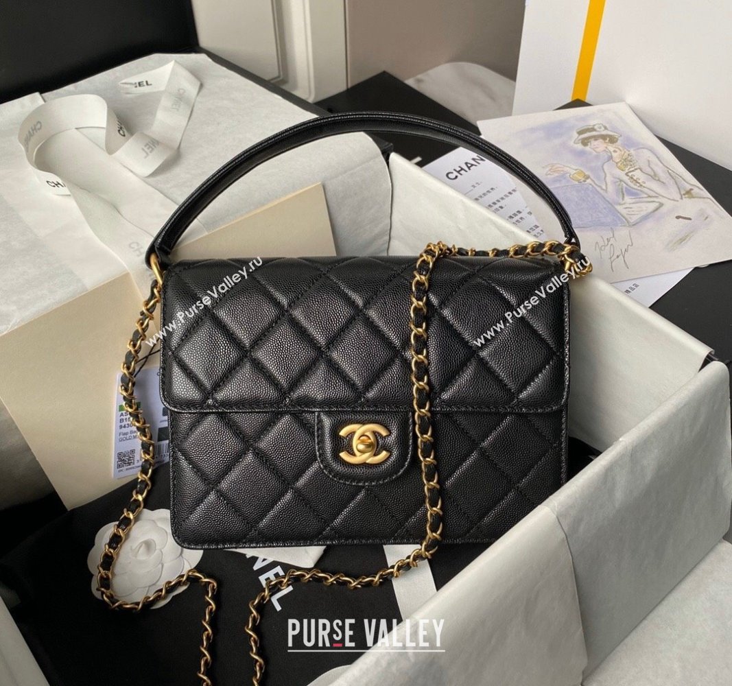 Chanel Grained Calfskin Flap bag with Top handle Black 2024 AS6261 (yezi-240627029)