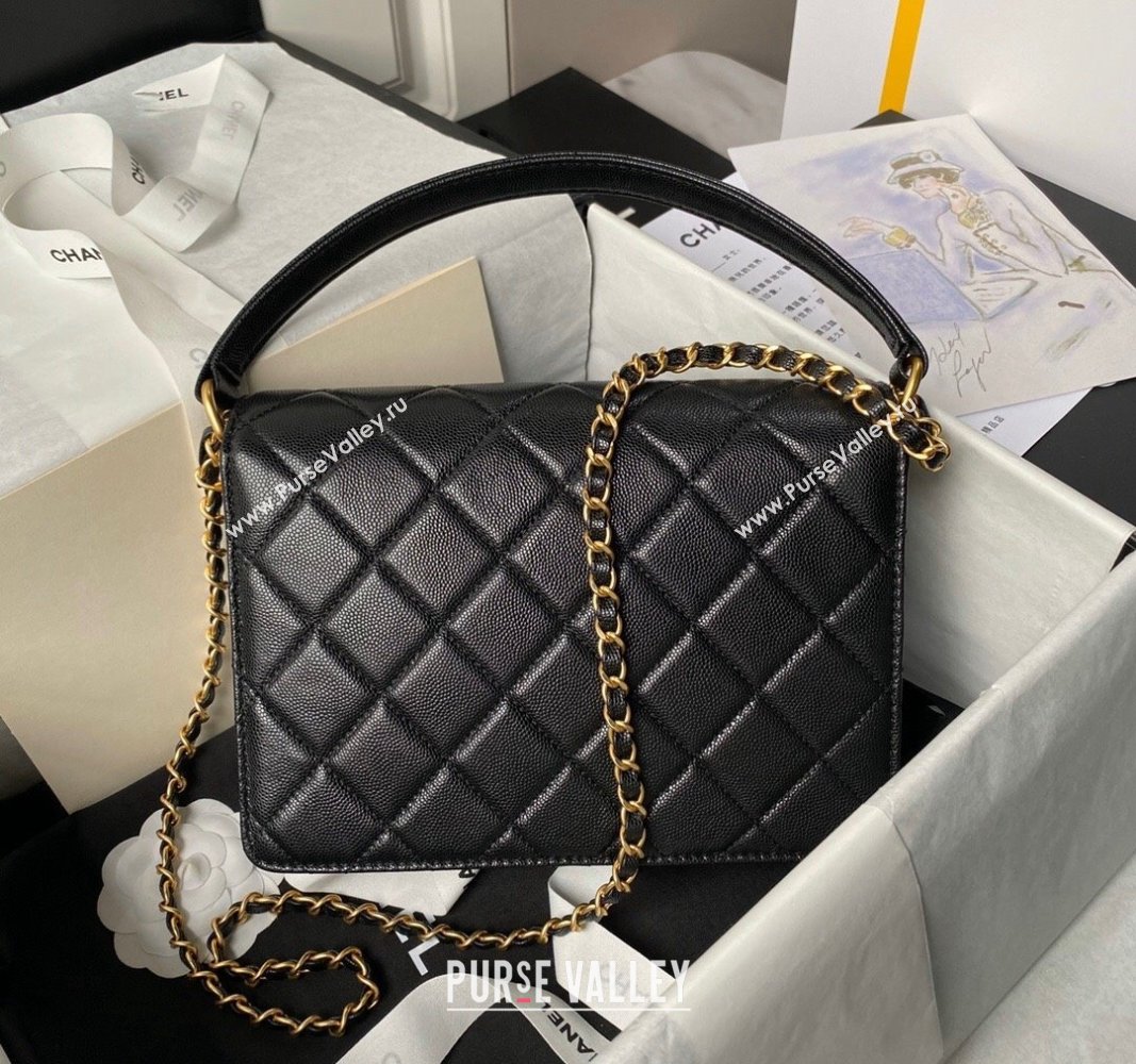 Chanel Grained Calfskin Flap bag with Top handle Black 2024 AS6261 (yezi-240627029)