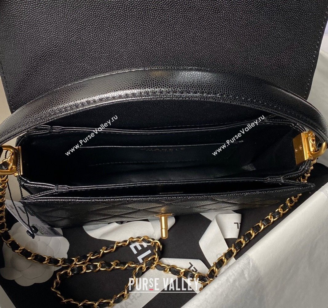 Chanel Grained Calfskin Flap bag with Top handle Black 2024 AS6261 (yezi-240627029)