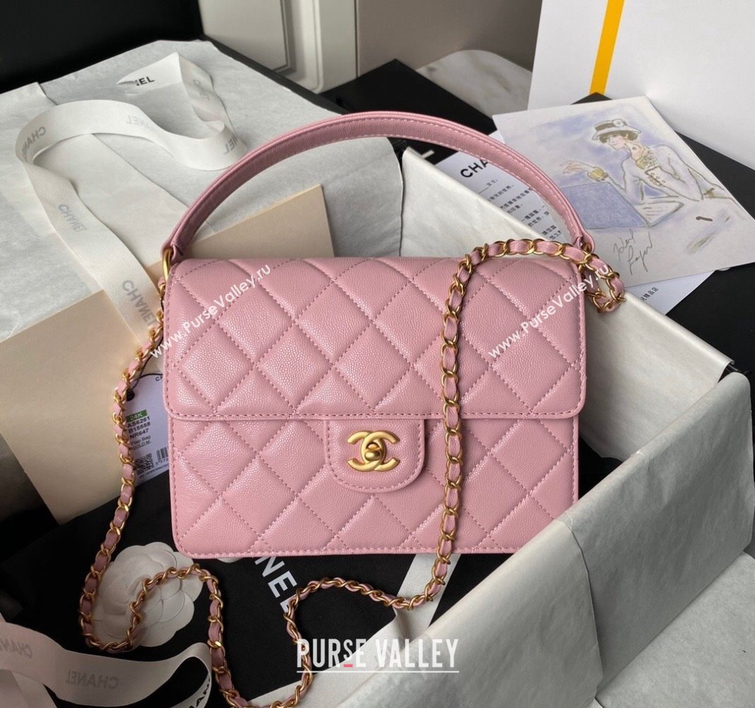 Chanel Grained Calfskin Flap bag with Top handle 2024 AS6261 (yezi-240627030)