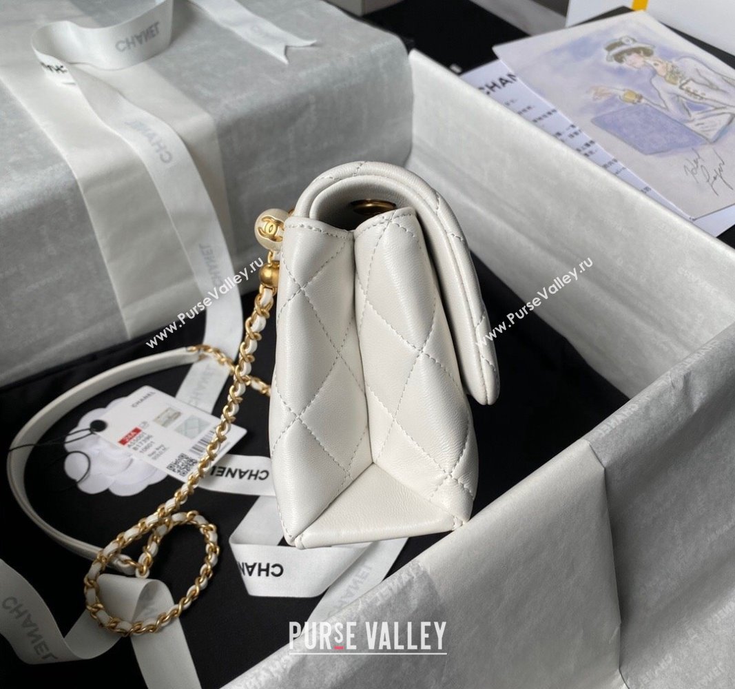 Chanel Shiny Lambskin Mini Flap Bag with Top Handle and Pearls White 2024 AS5001 (yezi-240627004)