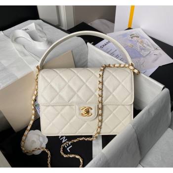 Chanel Grained Calfskin Flap bag with Top handle White 2024 AS6261 (yezi-240627031)