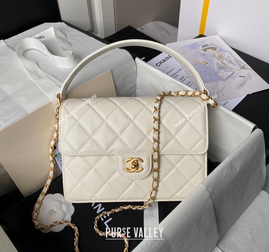 Chanel Grained Calfskin Flap bag with Top handle White 2024 AS6261 (yezi-240627031)