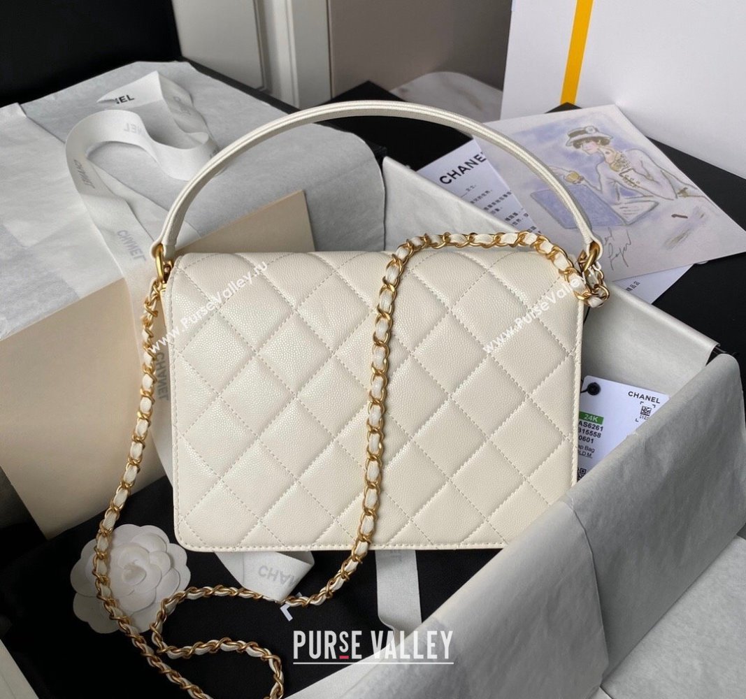 Chanel Grained Calfskin Flap bag with Top handle White 2024 AS6261 (yezi-240627031)