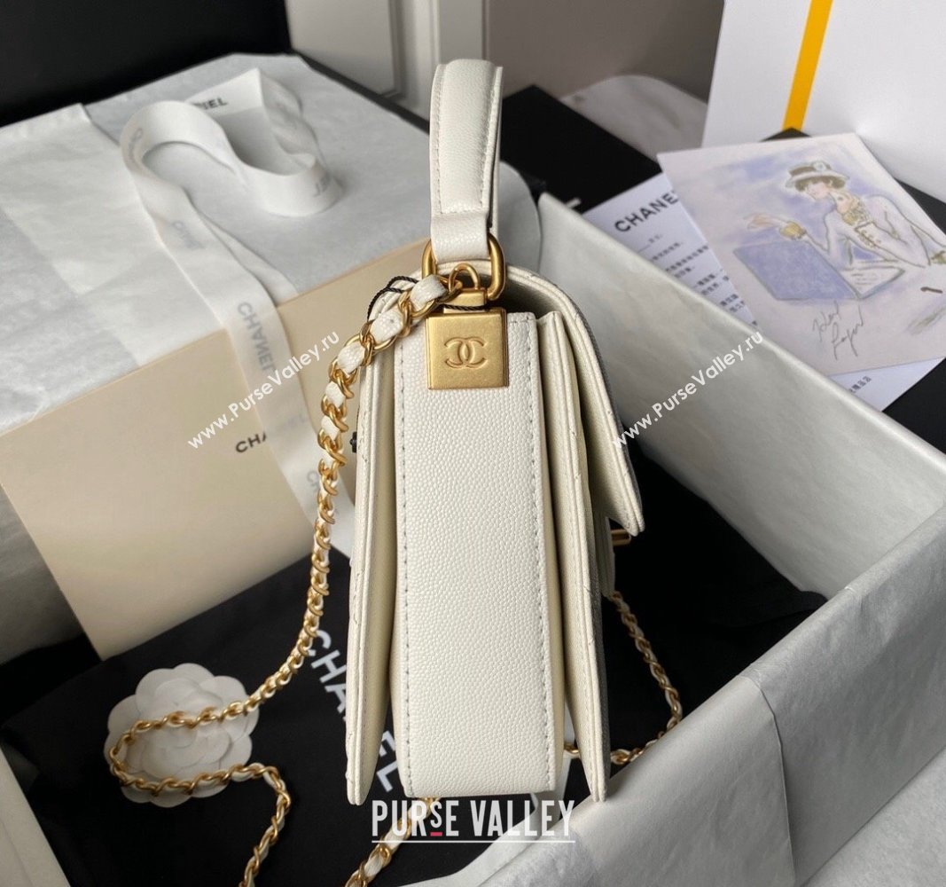 Chanel Grained Calfskin Flap bag with Top handle White 2024 AS6261 (yezi-240627031)