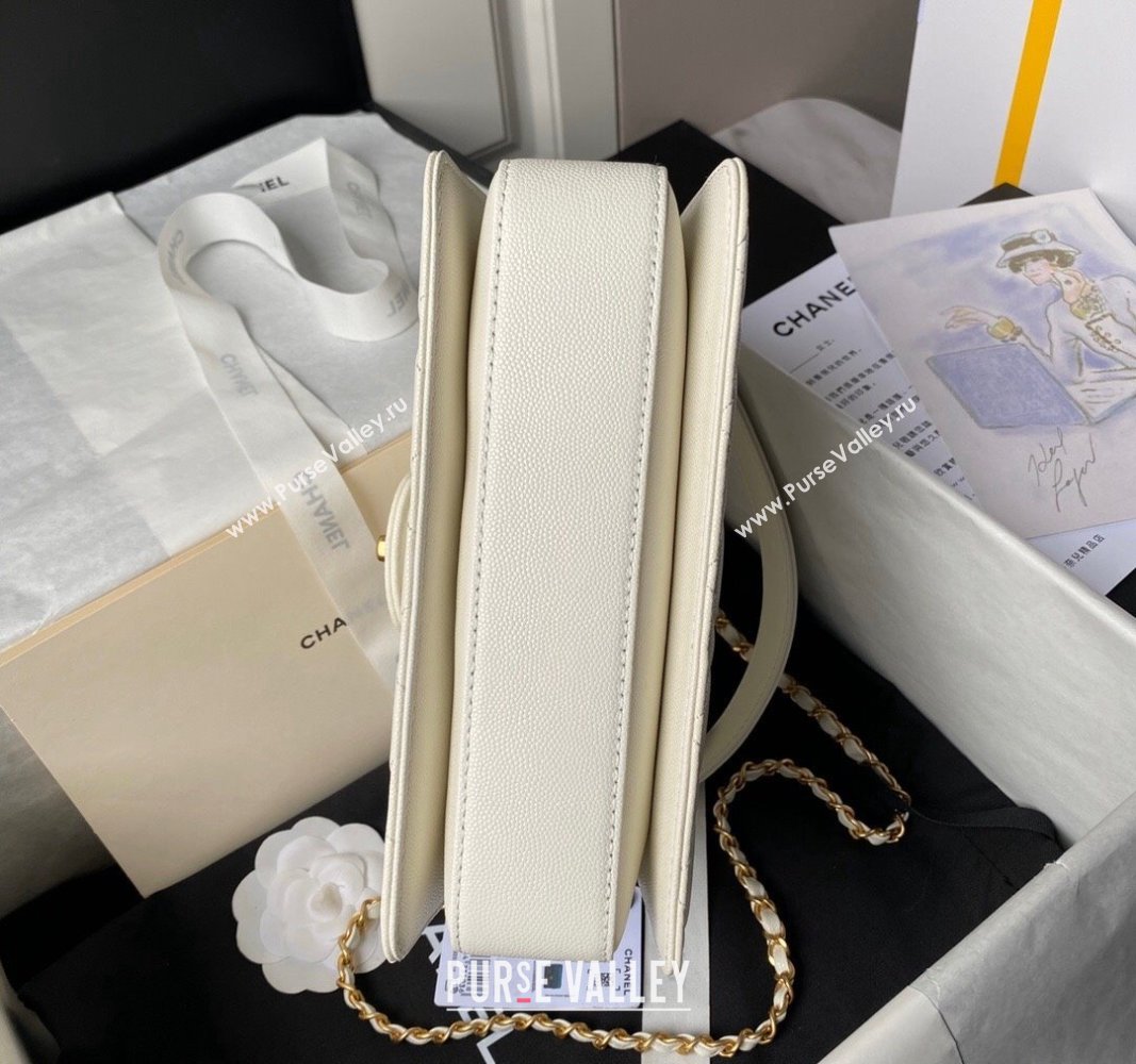 Chanel Grained Calfskin Flap bag with Top handle White 2024 AS6261 (yezi-240627031)