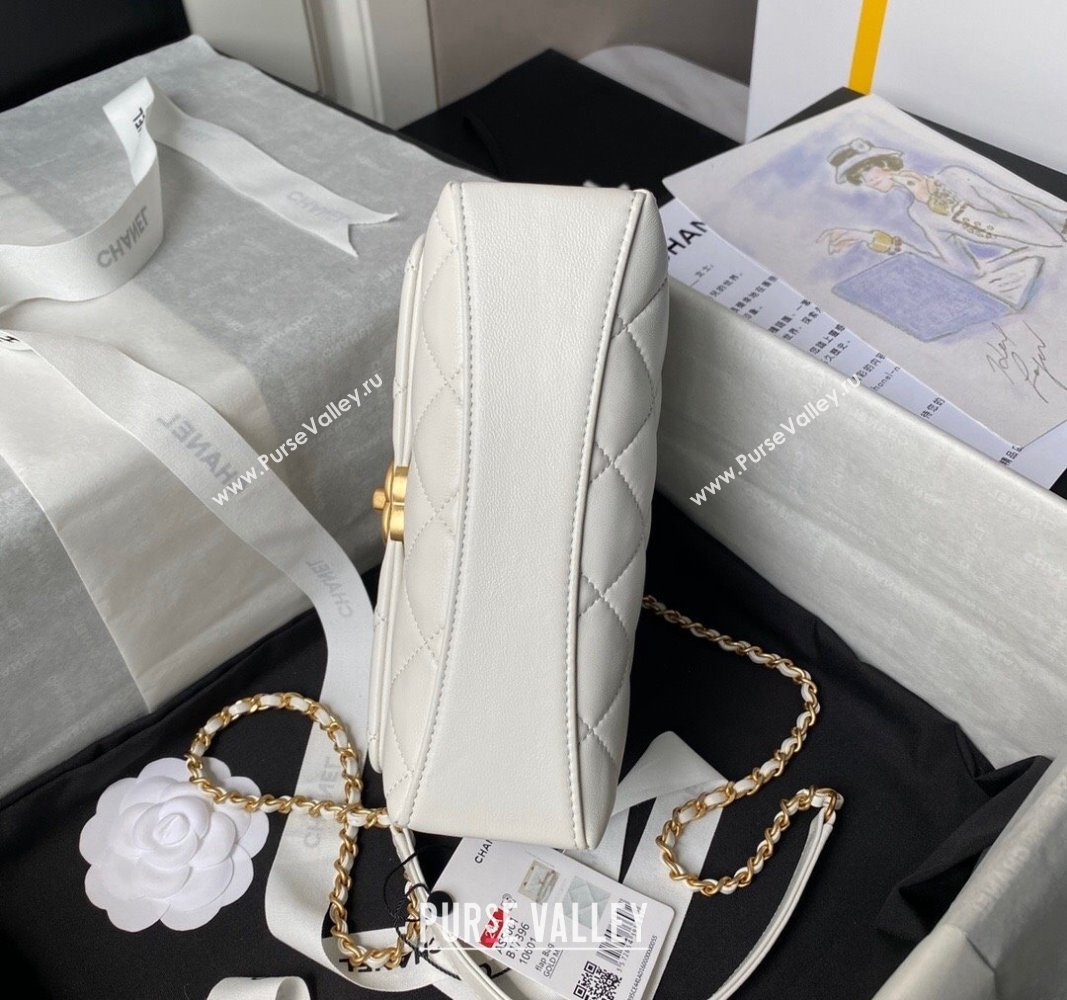 Chanel Shiny Lambskin Mini Flap Bag with Top Handle and Pearls White 2024 AS5001 (yezi-240627004)