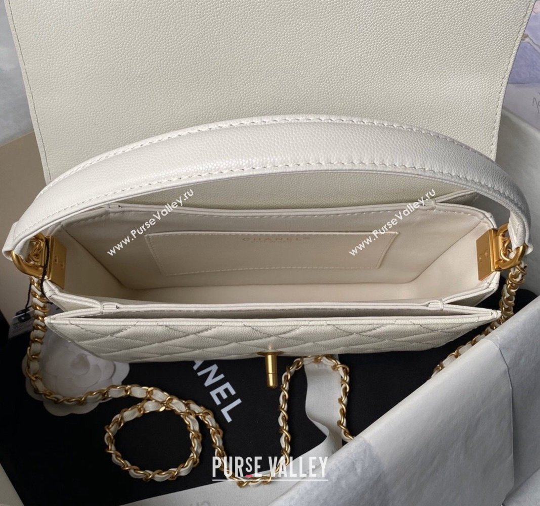 Chanel Grained Calfskin Flap bag with Top handle White 2024 AS6261 (yezi-240627031)