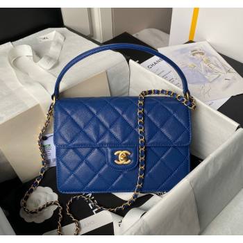 Chanel Grained Calfskin Flap bag with Top handle Blue 2024 AS6261 (yezi-240627032)