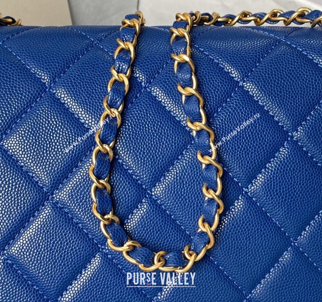 Chanel Grained Calfskin Flap bag with Top handle Blue 2024 AS6261 (yezi-240627032)