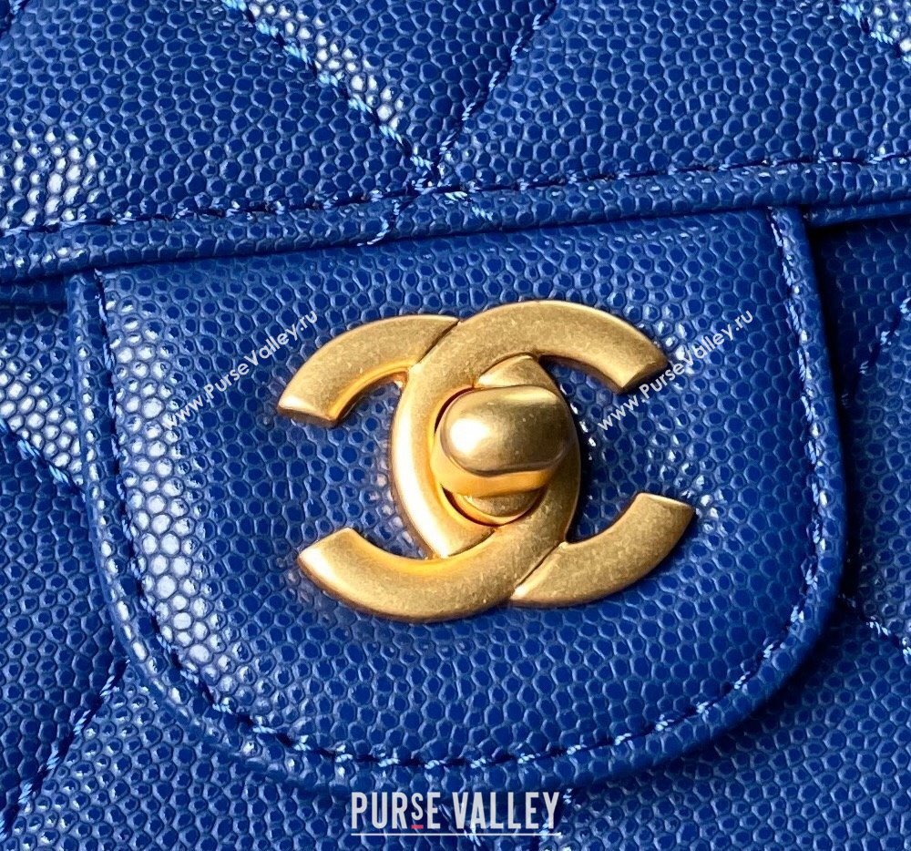 Chanel Grained Calfskin Flap bag with Top handle Blue 2024 AS6261 (yezi-240627032)