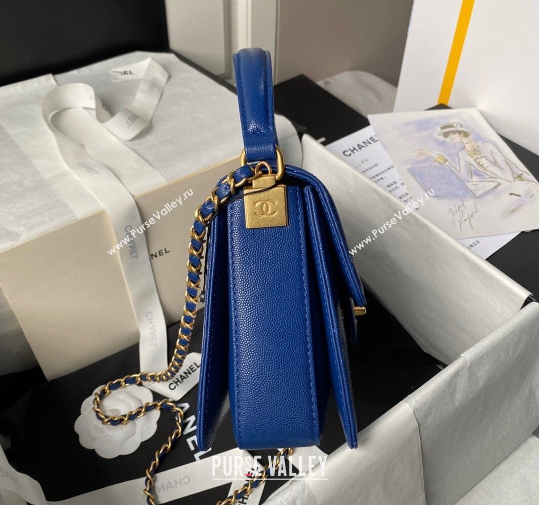 Chanel Grained Calfskin Flap bag with Top handle Blue 2024 AS6261 (yezi-240627032)