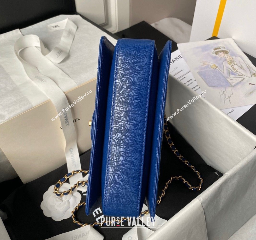 Chanel Grained Calfskin Flap bag with Top handle Blue 2024 AS6261 (yezi-240627032)