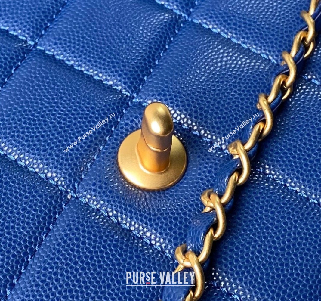 Chanel Grained Calfskin Flap bag with Top handle Blue 2024 AS6261 (yezi-240627032)