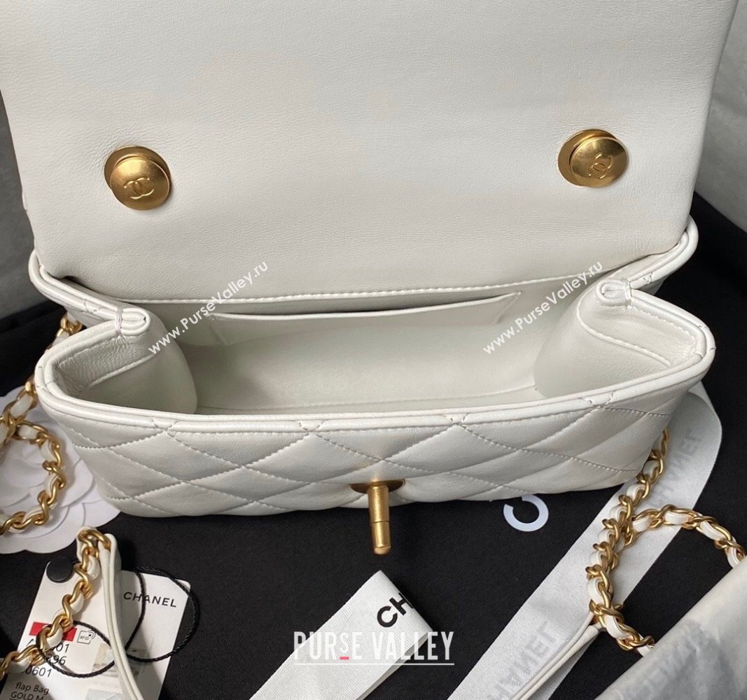 Chanel Shiny Lambskin Mini Flap Bag with Top Handle and Pearls White 2024 AS5001 (yezi-240627004)