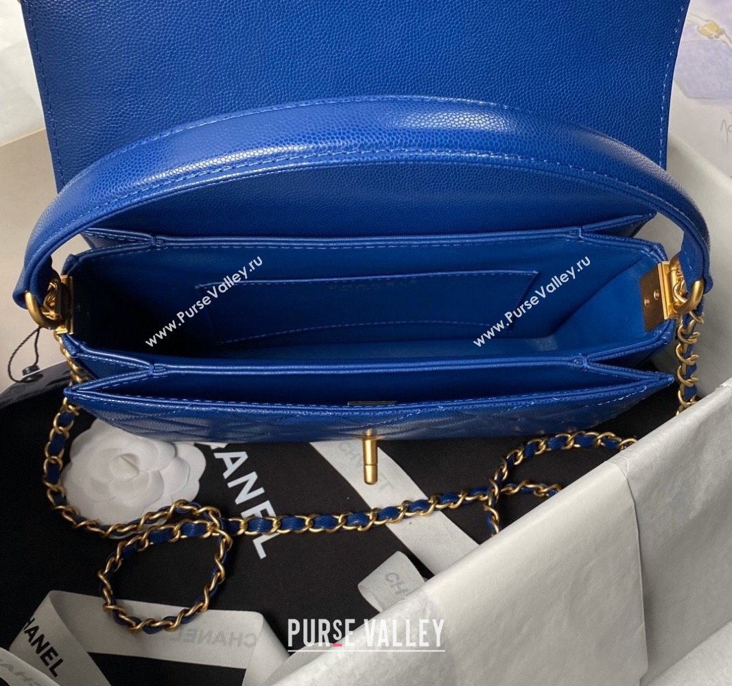 Chanel Grained Calfskin Flap bag with Top handle Blue 2024 AS6261 (yezi-240627032)