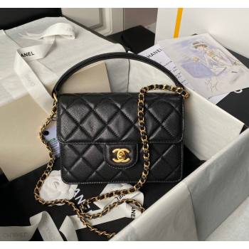 Chanel Grained Calfskin Small Flap bag with Top handle Black 2024 AS6262 (yezi-240627025)