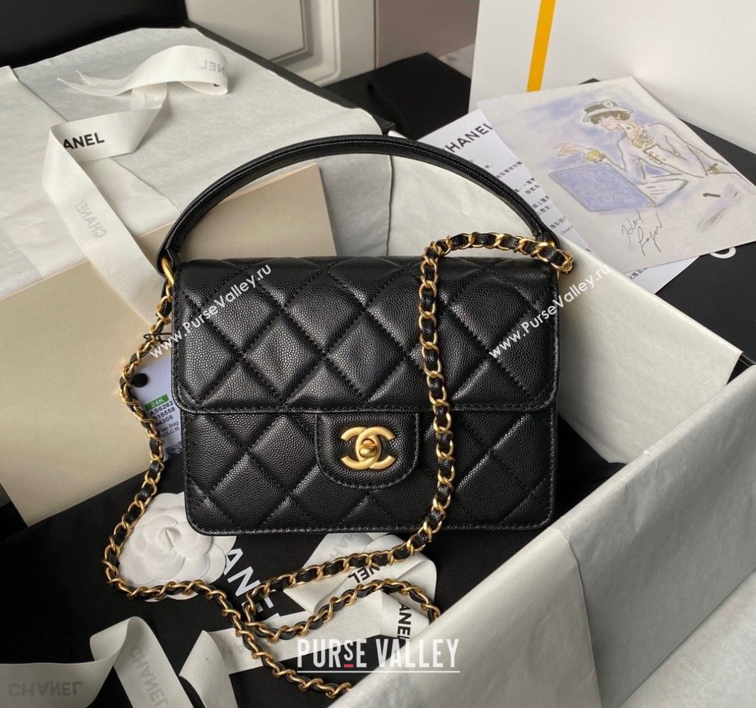 Chanel Grained Calfskin Small Flap bag with Top handle Black 2024 AS6262 (yezi-240627025)