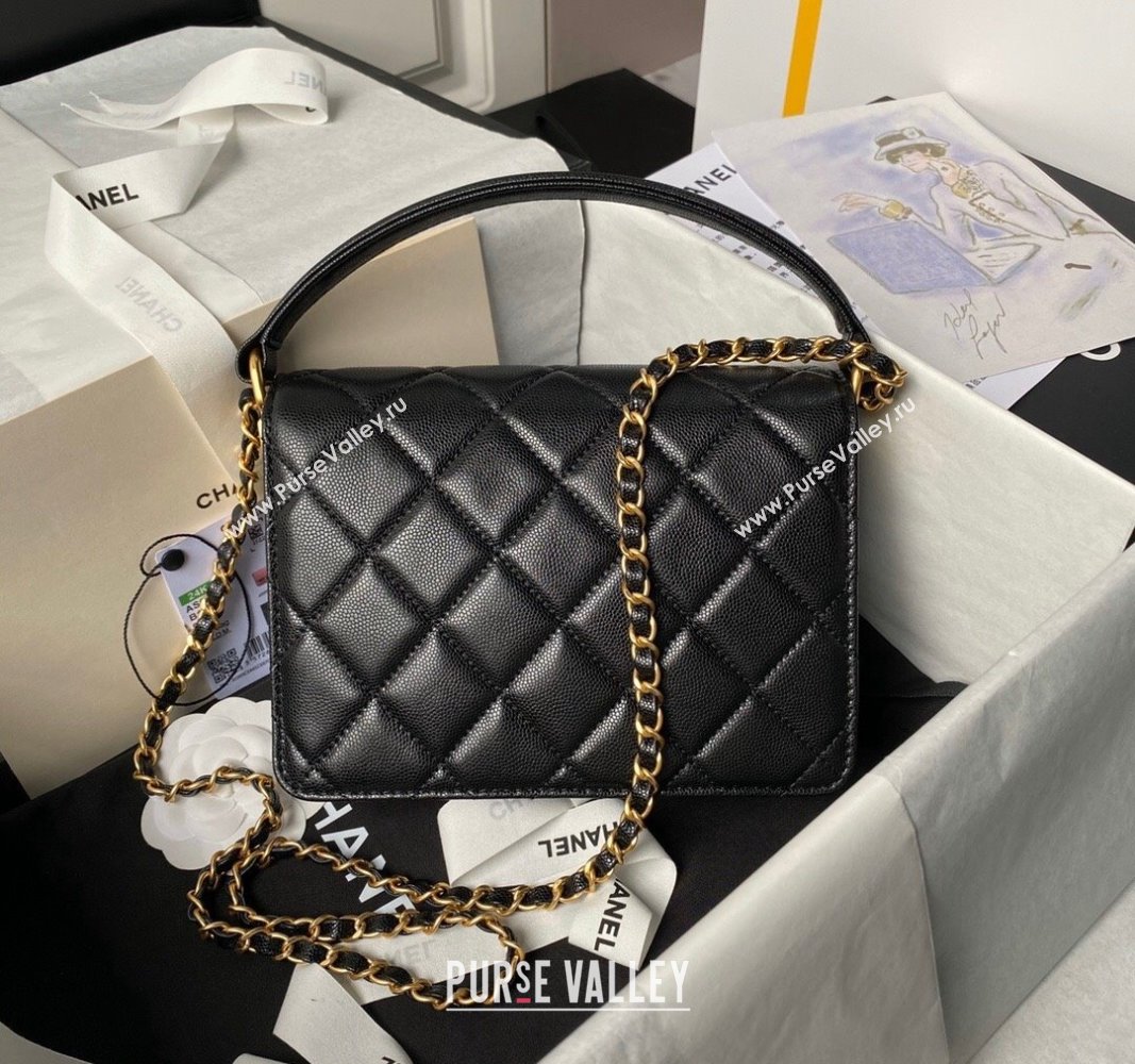 Chanel Grained Calfskin Small Flap bag with Top handle Black 2024 AS6262 (yezi-240627025)