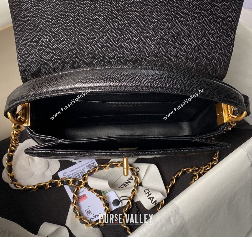 Chanel Grained Calfskin Small Flap bag with Top handle Black 2024 AS6262 (yezi-240627025)