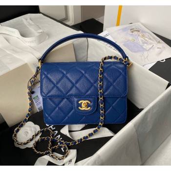 Chanel Grained Calfskin Small Flap bag with Top handle Blue 2024 AS6262 (yezi-240627026)