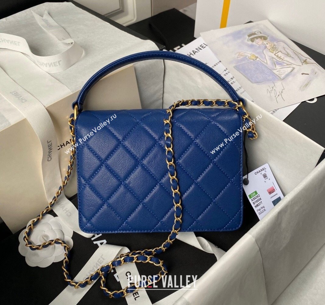 Chanel Grained Calfskin Small Flap bag with Top handle Blue 2024 AS6262 (yezi-240627026)