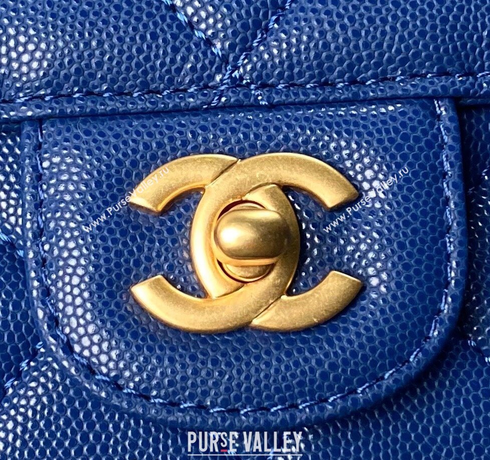 Chanel Grained Calfskin Small Flap bag with Top handle Blue 2024 AS6262 (yezi-240627026)