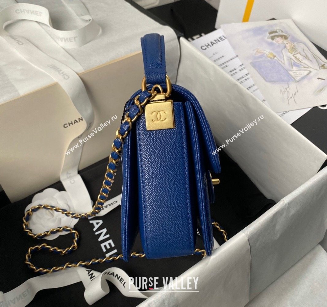 Chanel Grained Calfskin Small Flap bag with Top handle Blue 2024 AS6262 (yezi-240627026)