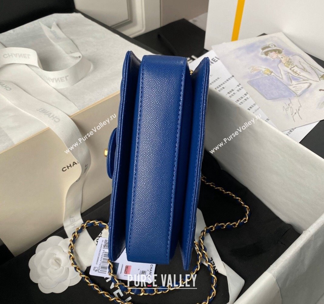 Chanel Grained Calfskin Small Flap bag with Top handle Blue 2024 AS6262 (yezi-240627026)